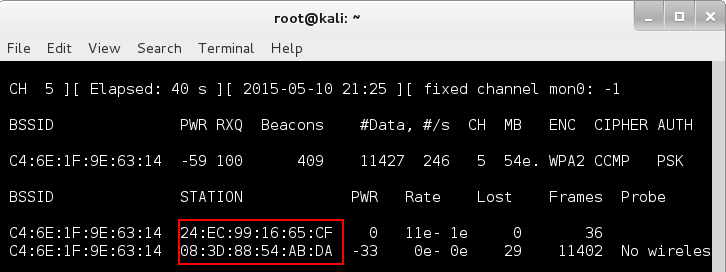 Wireless hacking for the masses - airodump output